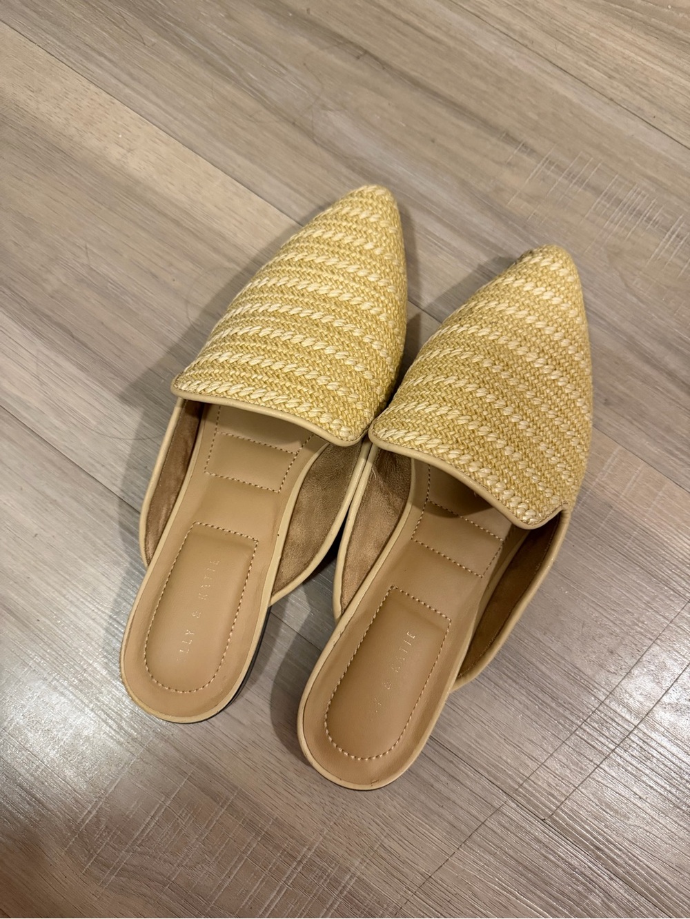Woven Pointed-Toe Slip-On Mules in Light Yellow